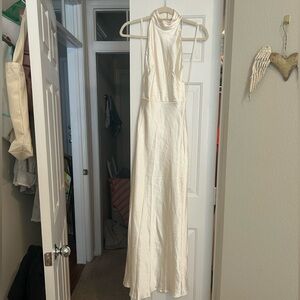 NWT Cream Satin halter dress with pearl straps